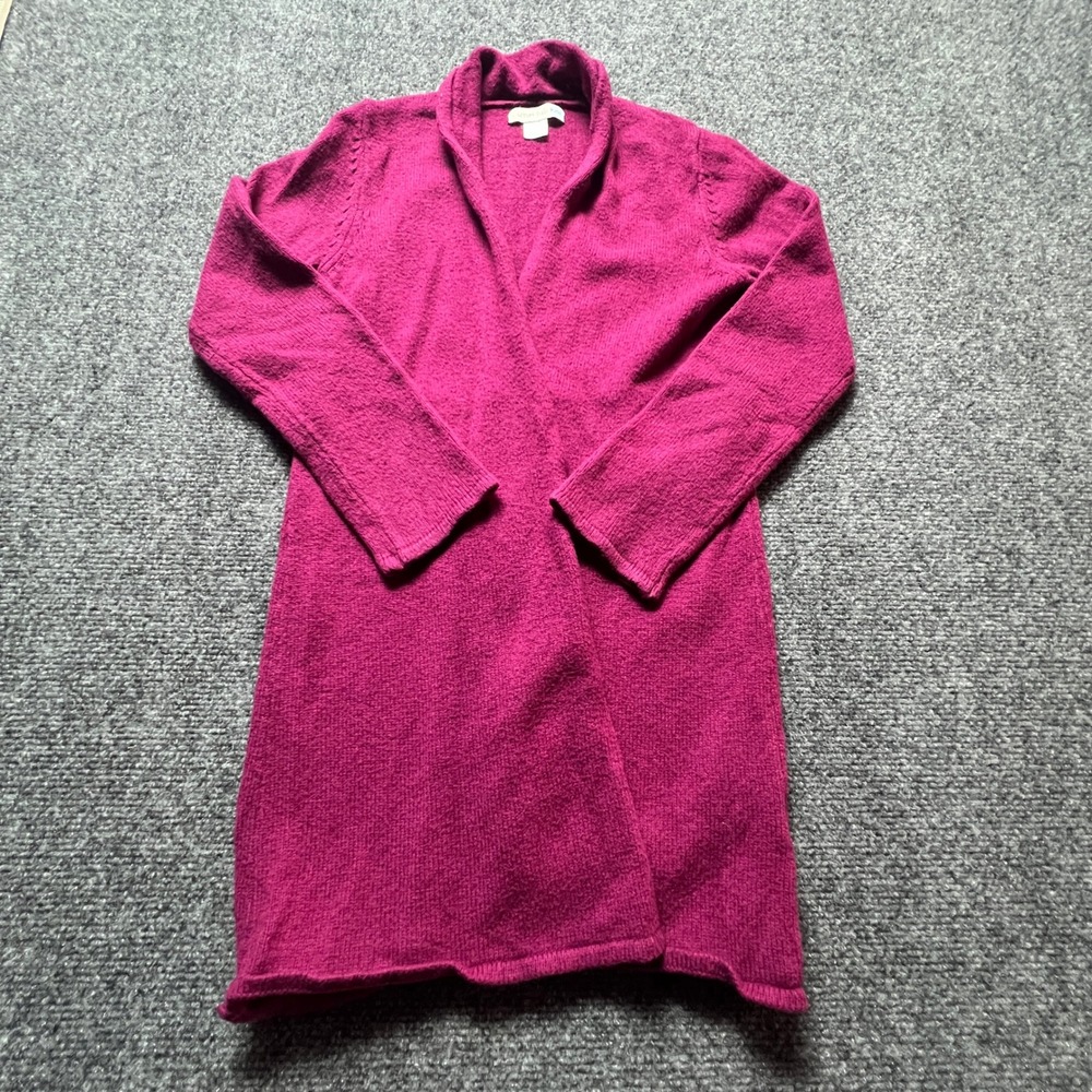 Garnet Hill Kids Magenta Pink Cotton Merino Wool Open Front Cardigan
